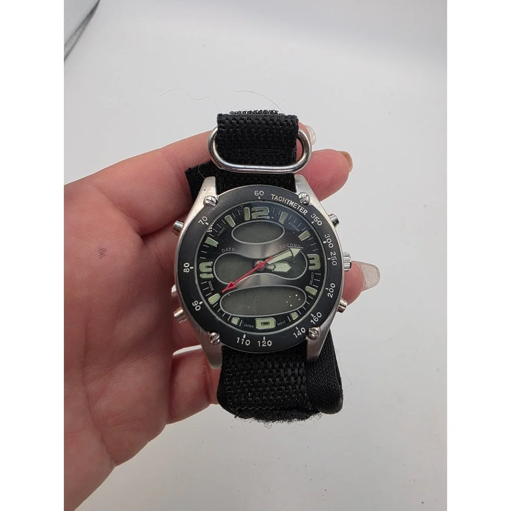 Athletic Works Mens Ana-Digi Watch‎ Black Nylon Strap 3ATM Water Resistant 3338